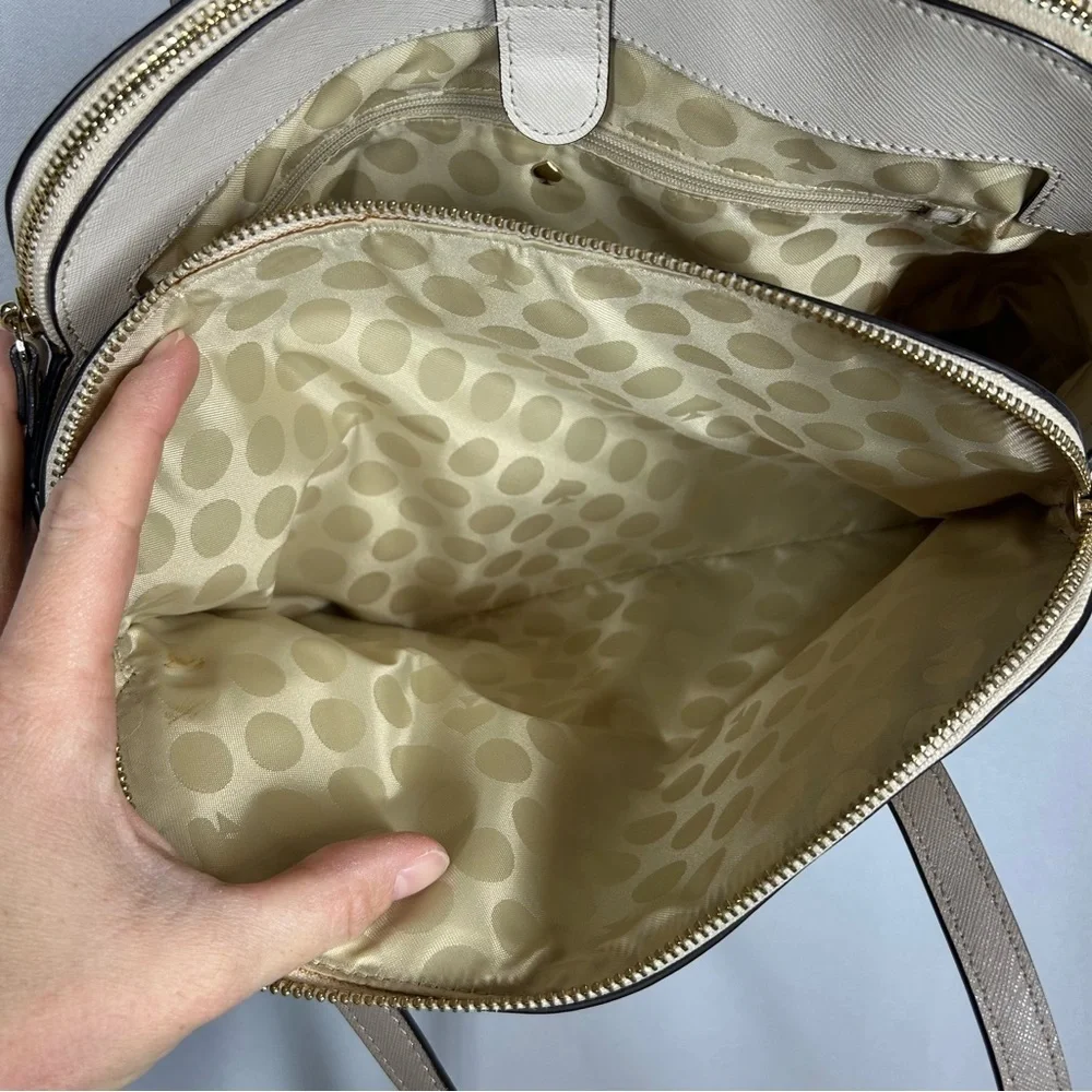 Kate Spade | Leather Shoulder Bag Purse Beige Brown White Minimalist Handbag